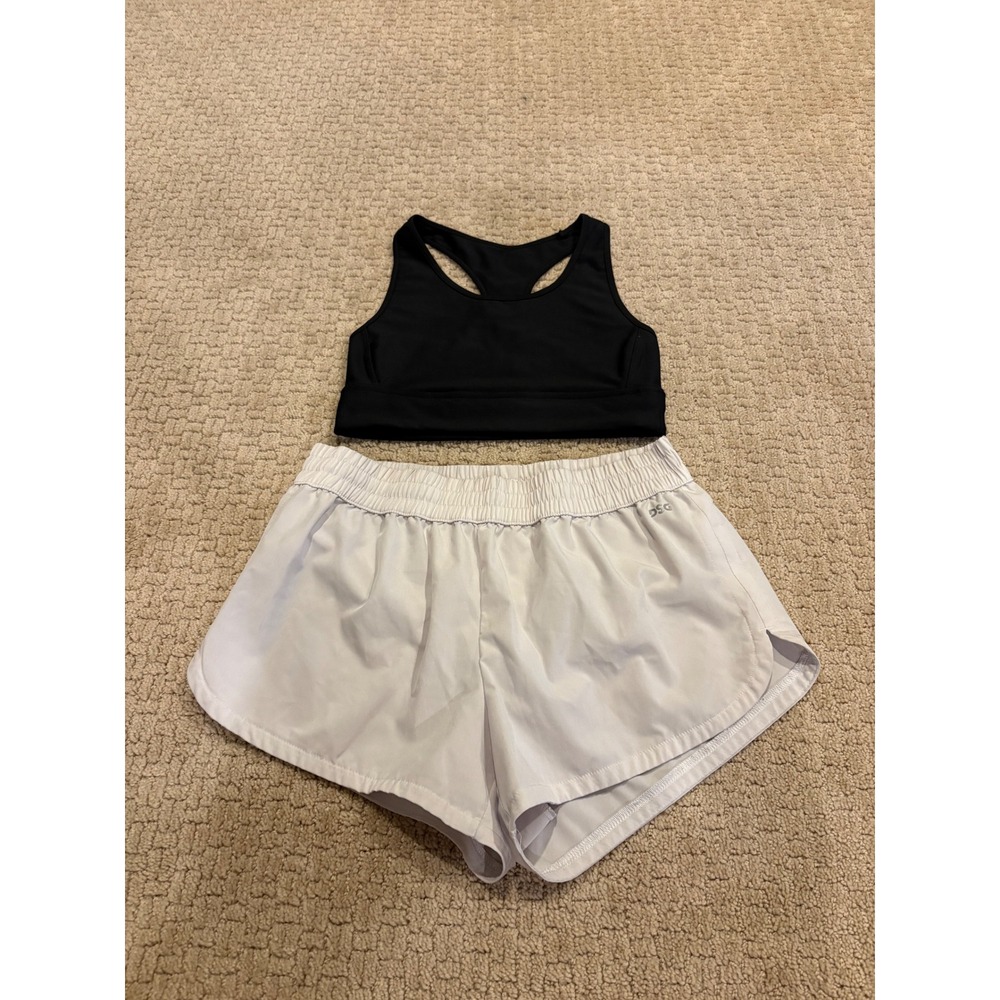 DSG Womens Activewear Set Black Racerback Sports Bra Gray Running Shorts Small